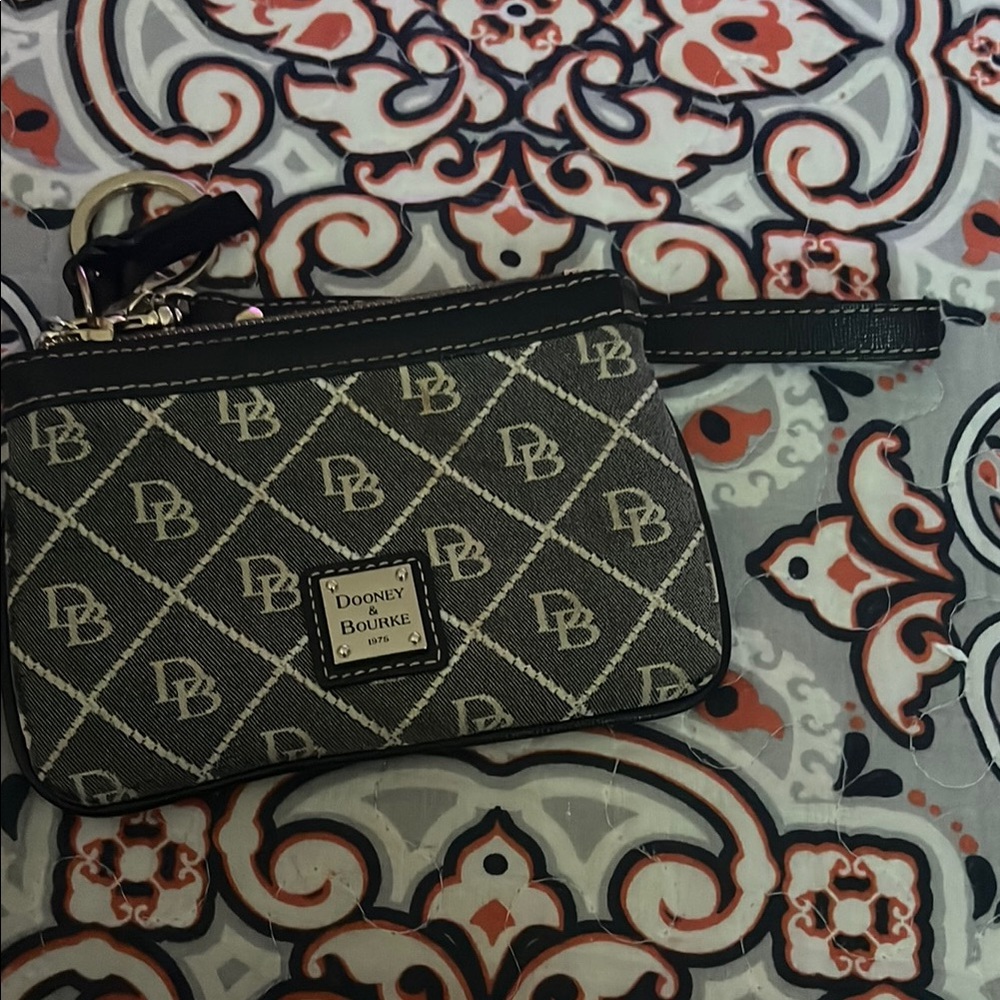 Dooney & Bourke Black and Gray Logo Clutch